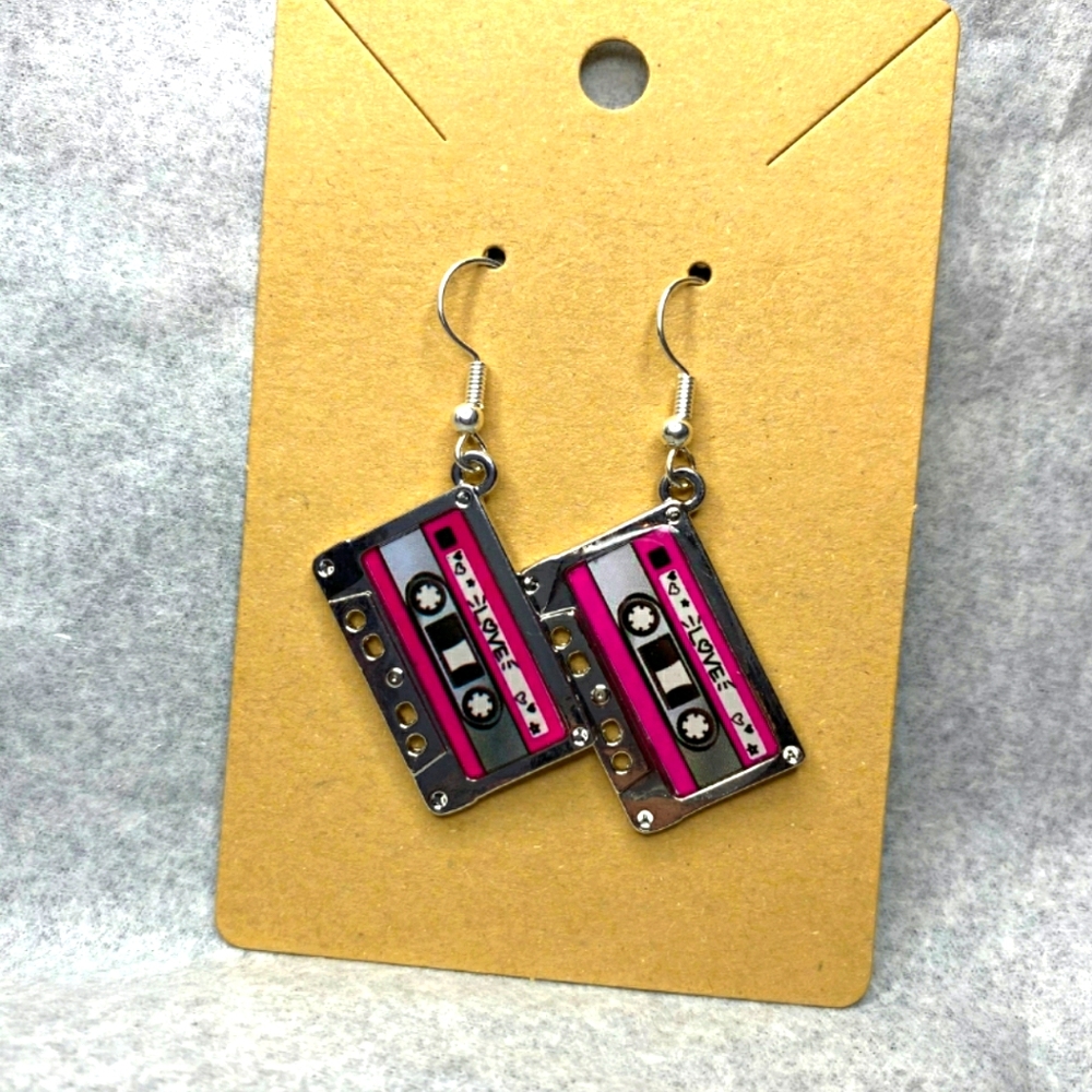 Cassette tape earrings music 80's 90's large